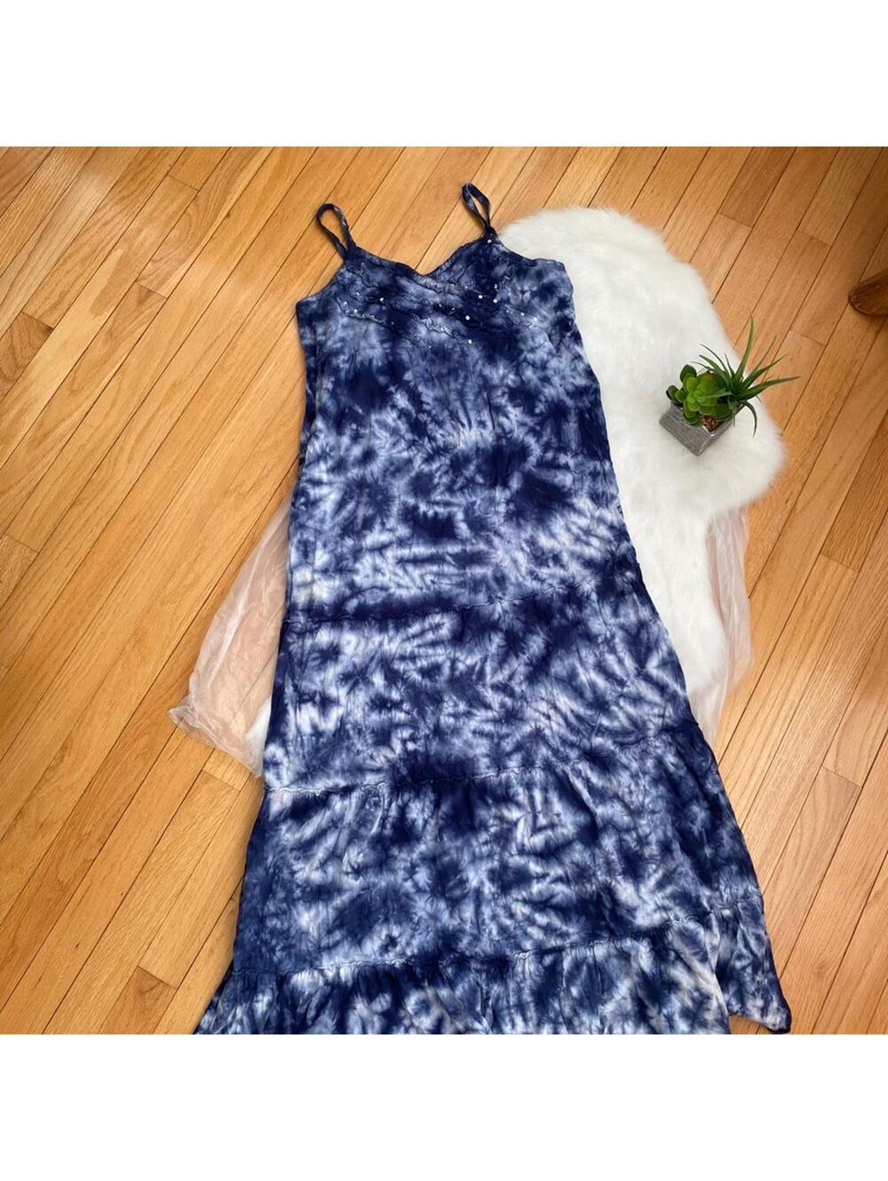 Justice Blue Tie-Dye Maxi Dress Sequin Detail S/M